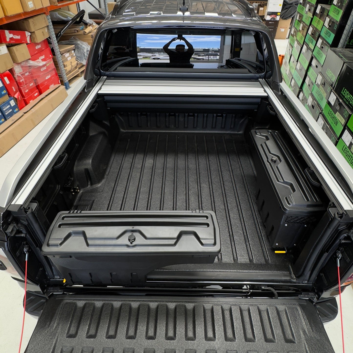 Swing out storage boxes. (Pair)