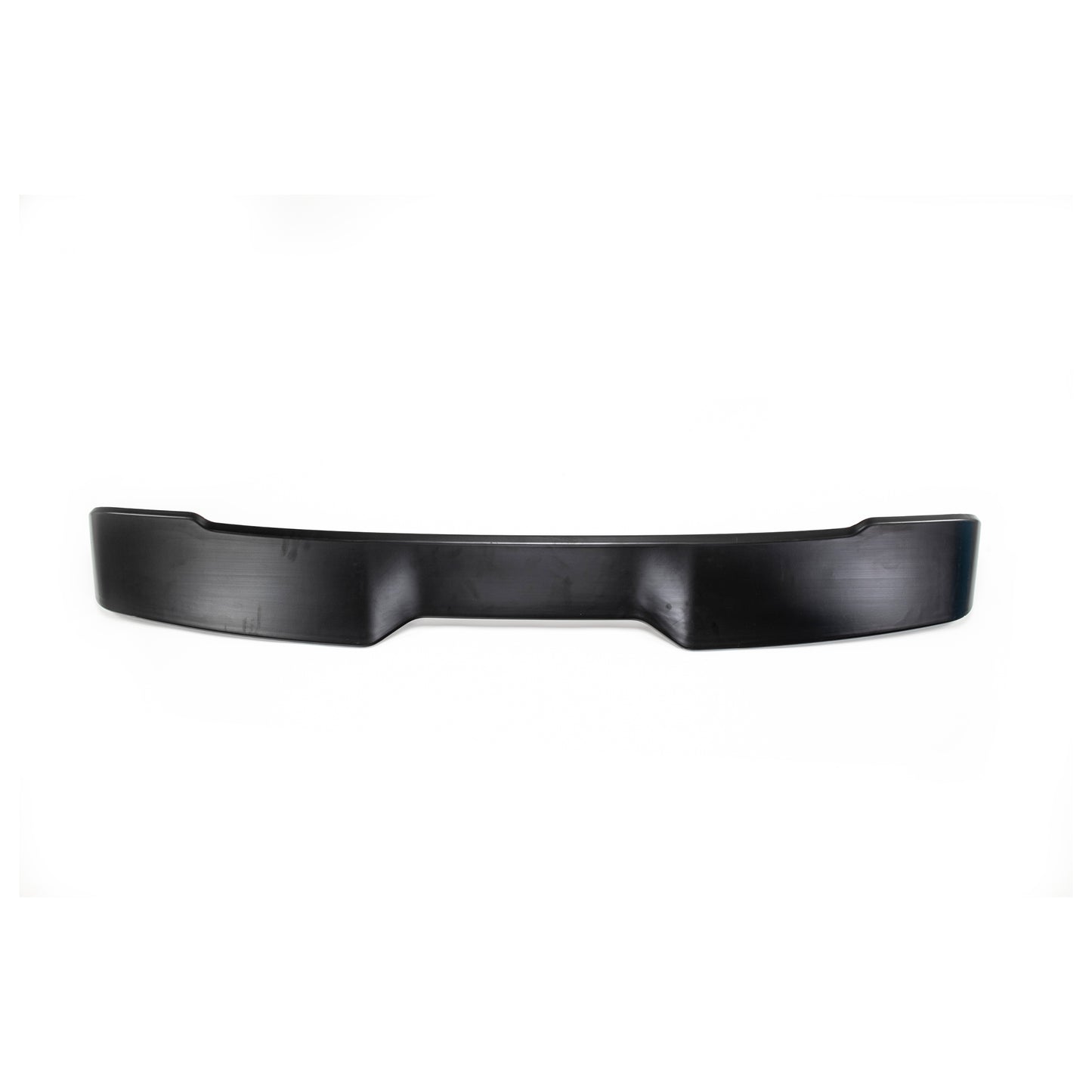 Black automotive front lip spoiler with a sleek design, featuring cutouts on the ends for enhanced aerodynamics.