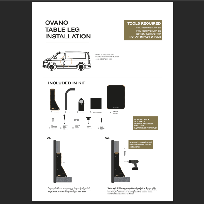OVANO Swing Out Table ( VW T5 T6 T6.1) - Left