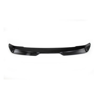 A sleek, black front splitter for a car, featuring smooth lines and edges, designed to enhance aerodynamics and style.