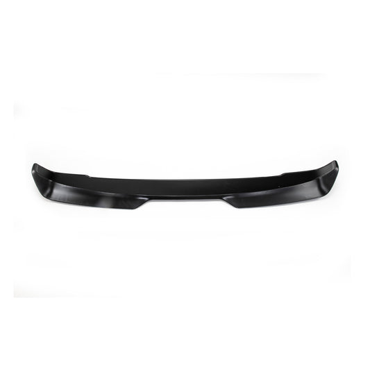 A sleek, black front splitter for a car, featuring smooth lines and edges, designed to enhance aerodynamics and style.