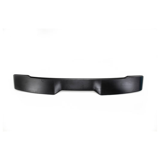 Black automotive front lip spoiler with a sleek design, featuring cutouts on the ends for enhanced aerodynamics.
